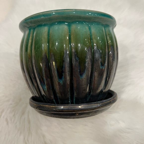 Bundle of 2 Glazed Flower Pots Planters ~ One w/Flower Frog Kenzan/ Ikebana - Picture 12 of 16